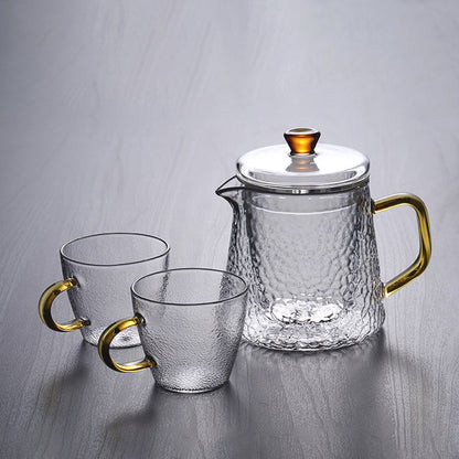 Pindefang Glass Teapot with Infuser | Handcrafted Heat-Resistant Teapot with Golden Handle