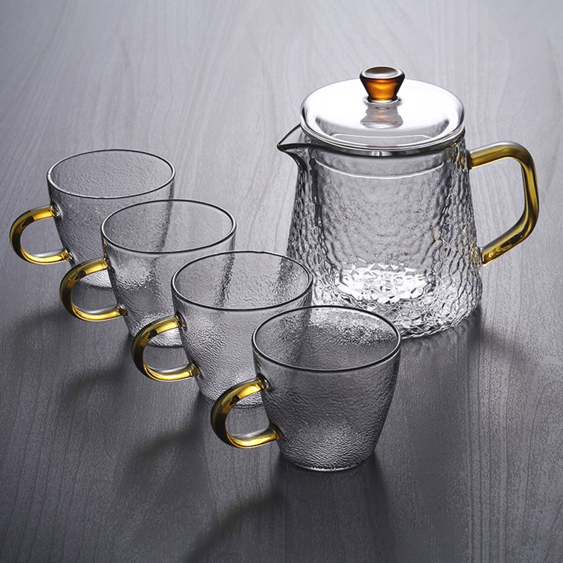 Pindefang Glass Teapot with Infuser | Handcrafted Heat-Resistant Teapot with Golden Handle