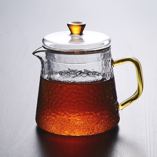 Pindefang Glass Teapot with Infuser | Handcrafted Heat-Resistant Teapot with Golden Handle