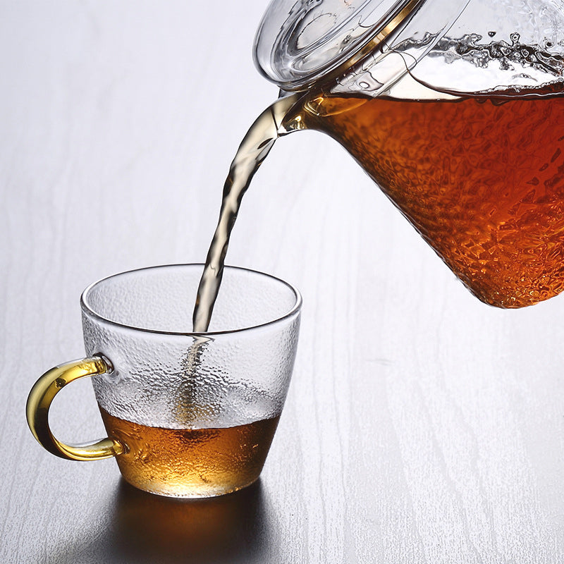 Pindefang Glass Teapot with Infuser | Handcrafted Heat-Resistant Teapot with Golden Handle