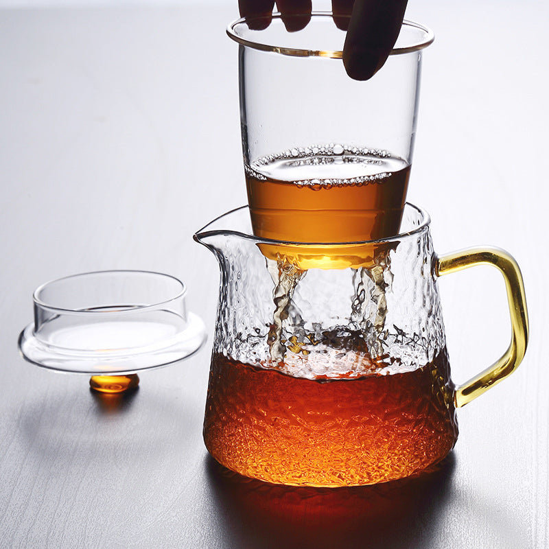 Pindefang Glass Teapot with Infuser | Handcrafted Heat-Resistant Teapot with Golden Handle