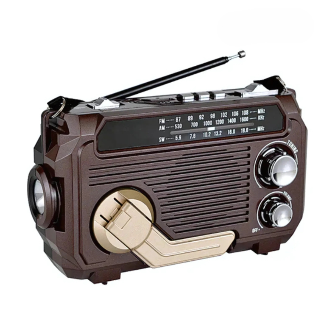 SafeWave Emergency Radio with Built-in Power Bank – Hand Crank, Solar & USB Charging, AM/FM, LED Torch & SOS Alert