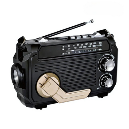 SafeWave Emergency Radio with Built-in Power Bank – Hand Crank, Solar & USB Charging, AM/FM, LED Torch & SOS Alert