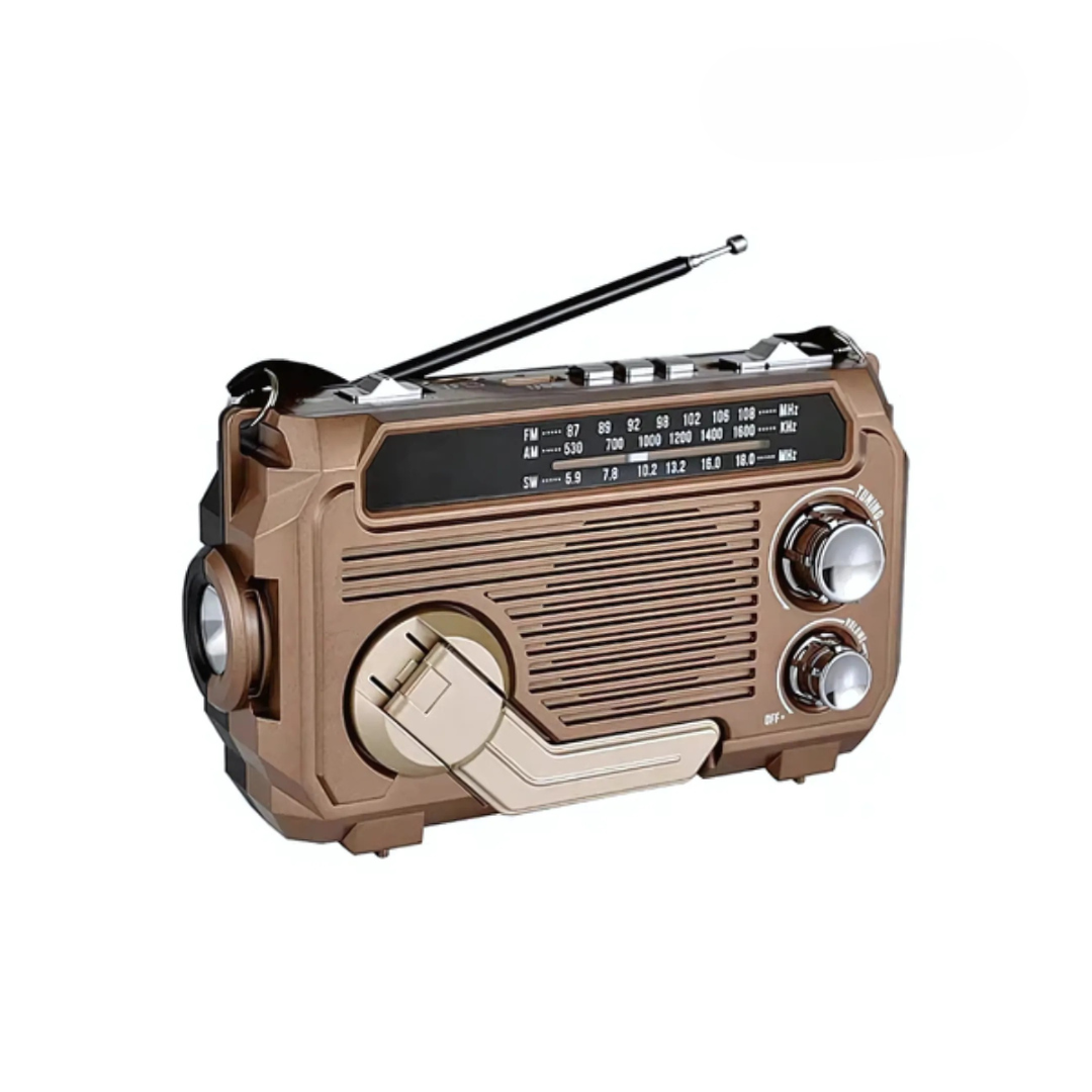 SafeWave Emergency Radio with Built-in Power Bank – Hand Crank, Solar & USB Charging, AM/FM, LED Torch & SOS Alert