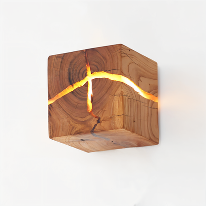 QuadCrackle Wooden Wall Light – Handcrafted LED Wall Lamp with Artistic Crackle Design