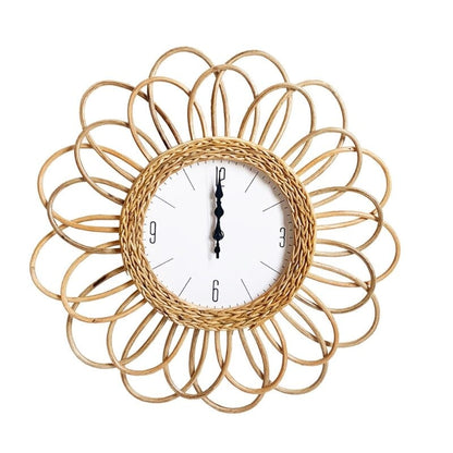 CraftedTime | Handwoven Rattan Wall Clock – Boho Chic Decorative Timepiece for Home, Living Room or Café