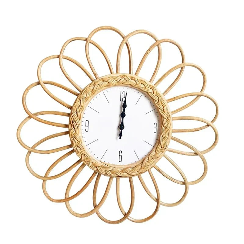 CraftedTime | Handwoven Rattan Wall Clock – Boho Chic Decorative Timepiece for Home, Living Room or Café