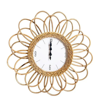 CraftedTime | Handwoven Rattan Wall Clock – Boho Chic Decorative Timepiece for Home, Living Room or Café