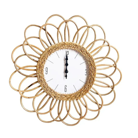 CraftedTime | Handwoven Rattan Wall Clock – Boho Chic Decorative Timepiece for Home, Living Room or Café