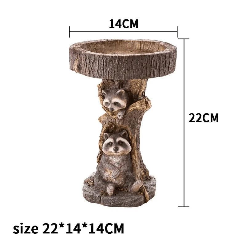 Vintage Garden Bird Bath – Polyresin Raccoon Design for Outdoor Charm