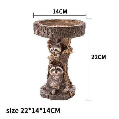 Vintage Garden Bird Bath – Polyresin Raccoon Design for Outdoor Charm