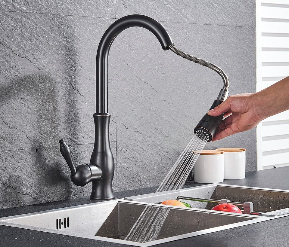 Modern Pull-Out Kitchen Mixer Tap – Stainless Steel 360° Swivel with Extendable Spray Head