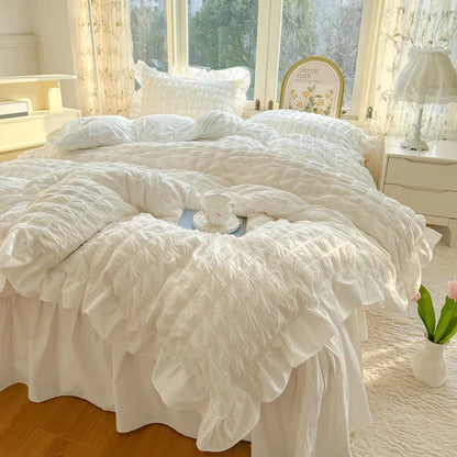 ELENA – Romantic Ruffled Bedding Set | Elegant Seersucker Duvet Cover Set