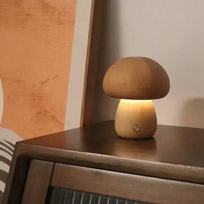 MushLume | Wooden Mushroom Night Light with Touch Control