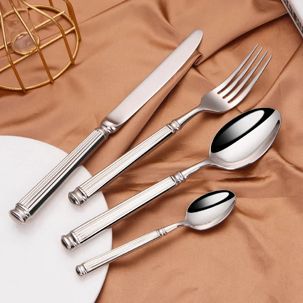 Premium Stainless Steel Cutlery Set – 304 Mirror Finish Silverware for Everyday & Formal Dining