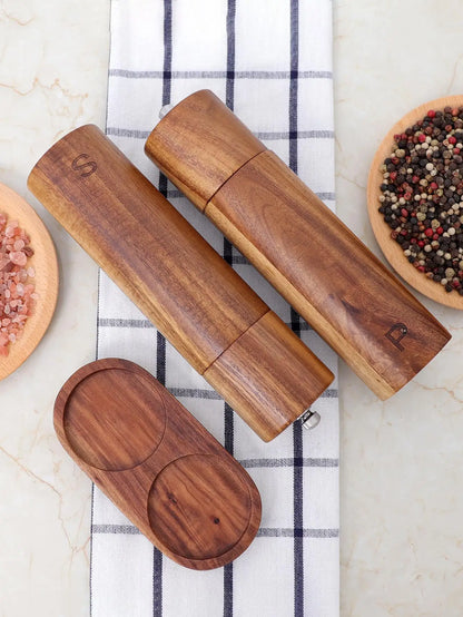 WoodSpice – Luxury Wooden Pepper & Salt Mill Set with Tray