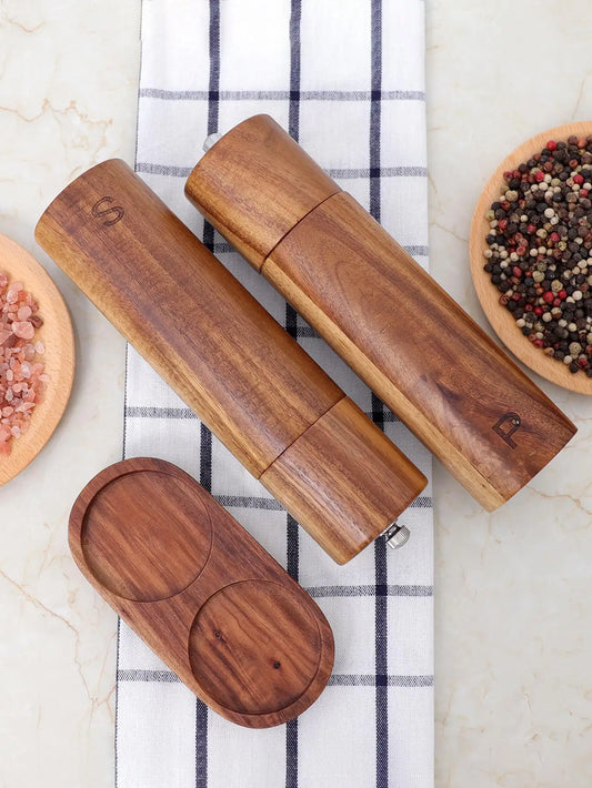 WoodSpice – Luxury Wooden Pepper & Salt Mill Set with Tray