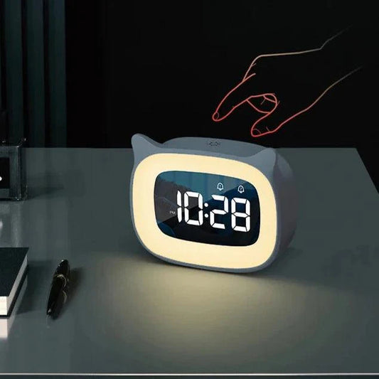 Voice-Controlled LED Alarm Clock – Rechargeable Night Light with Dual Music Alarms