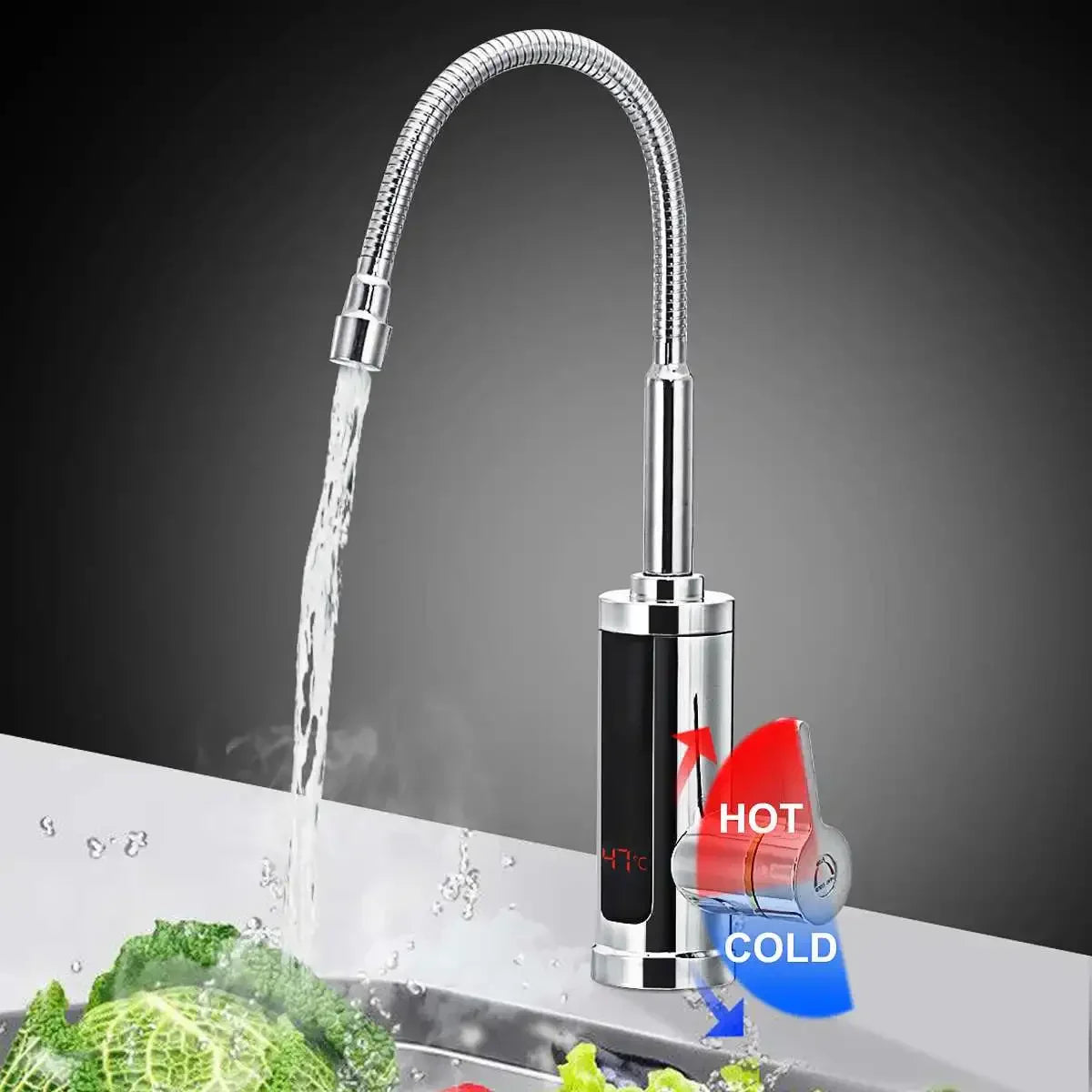 FlowHeat 3000W Instant Hot Water Kitchen Tap – Electric Mixer Tap with Temperature Display
