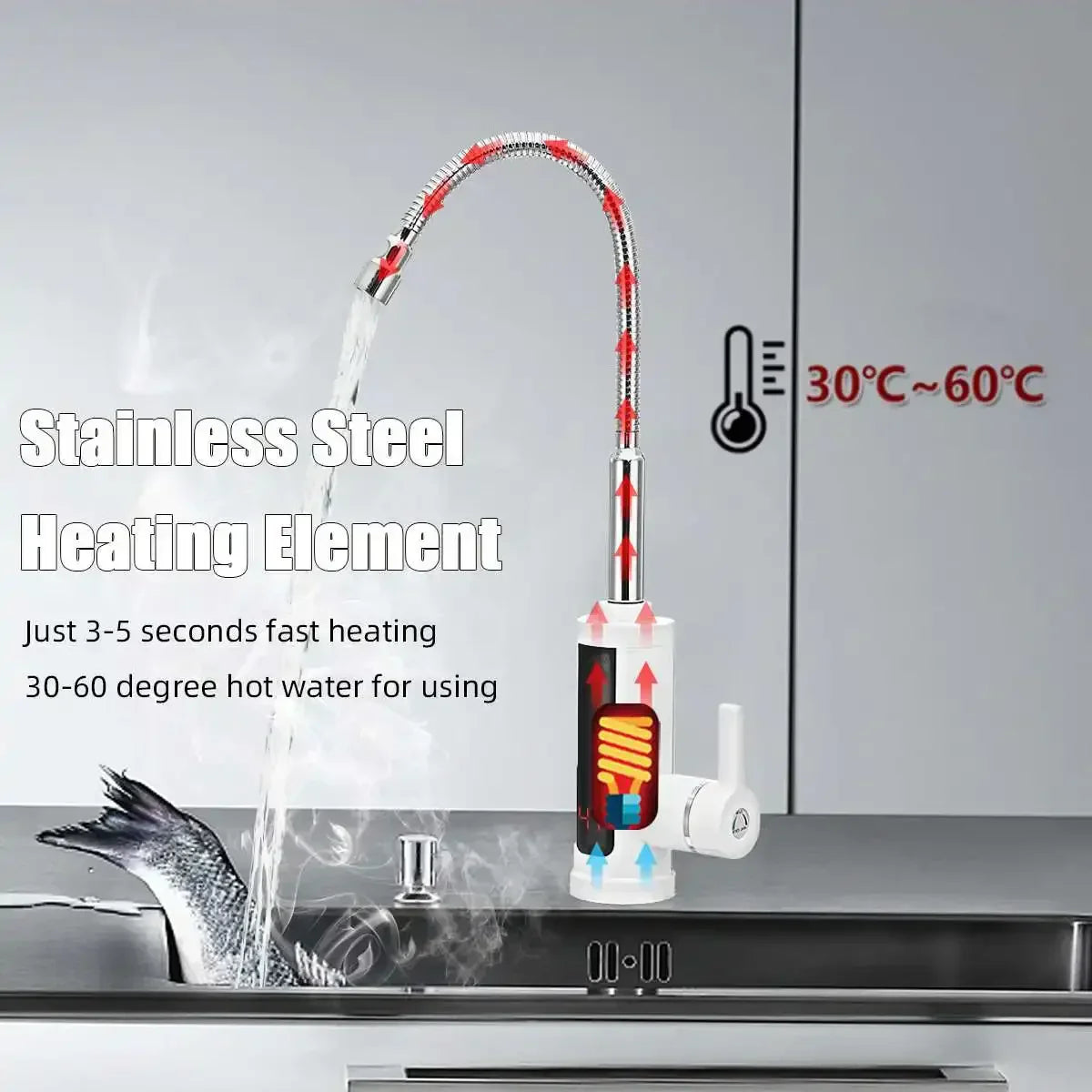 FlowHeat 3000W Instant Hot Water Kitchen Tap – Electric Mixer Tap with Temperature Display