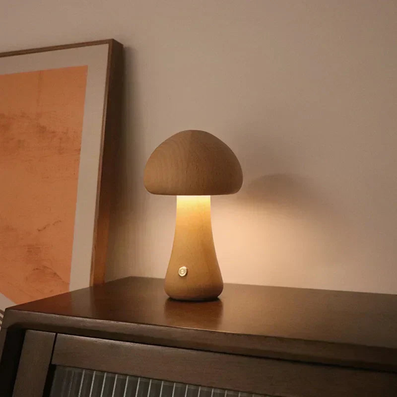 MushLume | Wooden Mushroom Night Light with Touch Control