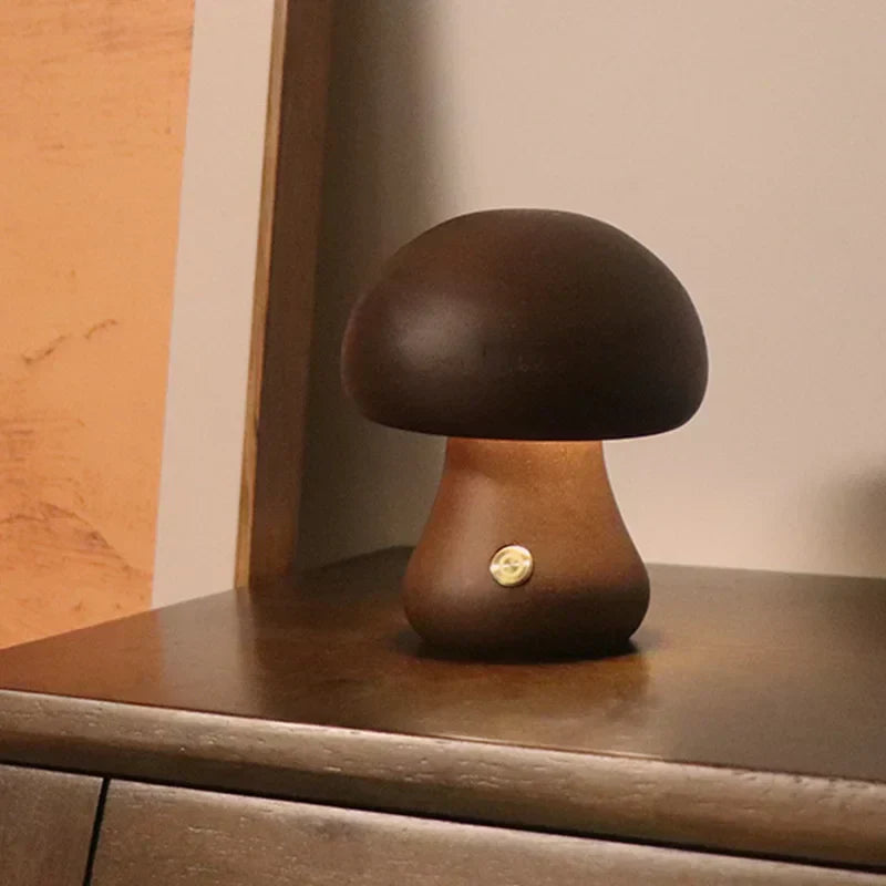 MushLume | Wooden Mushroom Night Light with Touch Control