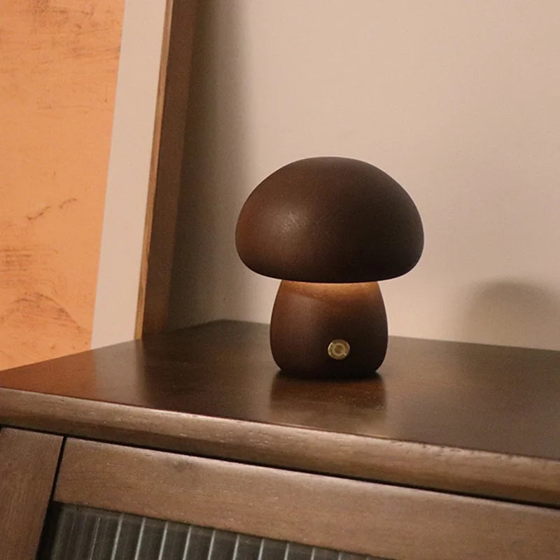MushLume | Wooden Mushroom Night Light with Touch Control