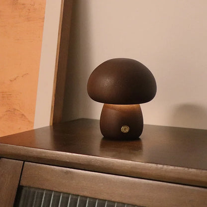MushLume | Wooden Mushroom Night Light with Touch Control