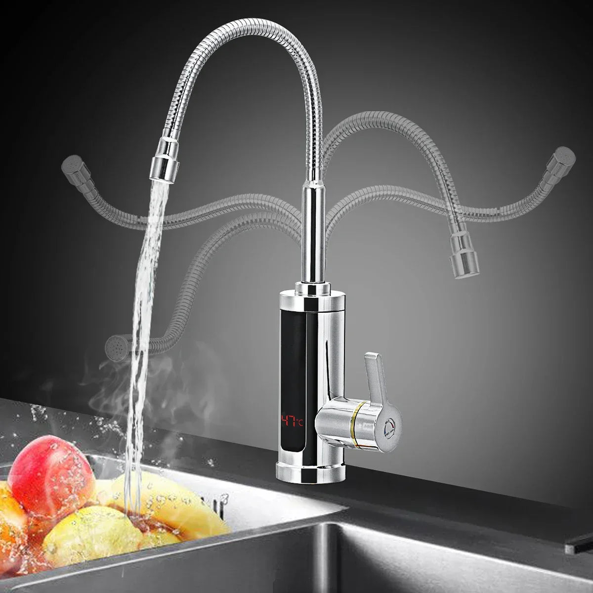 FlowHeat 3000W Instant Hot Water Kitchen Tap – Electric Mixer Tap with Temperature Display