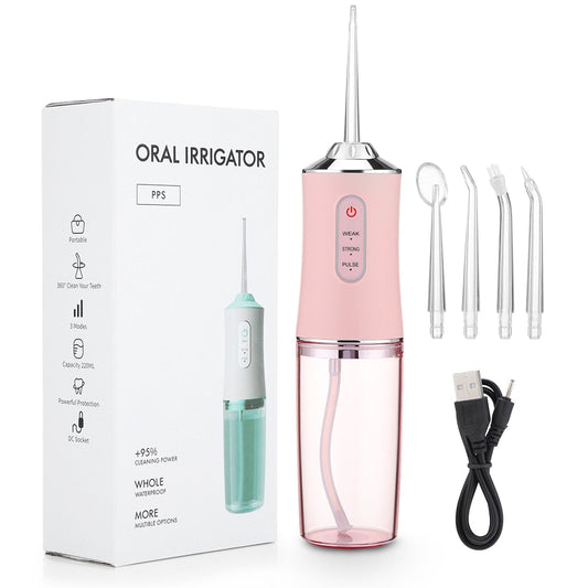 Portable Dental Water Flosser – Rechargeable, Adjustable Pressure, 5 Jet Tips