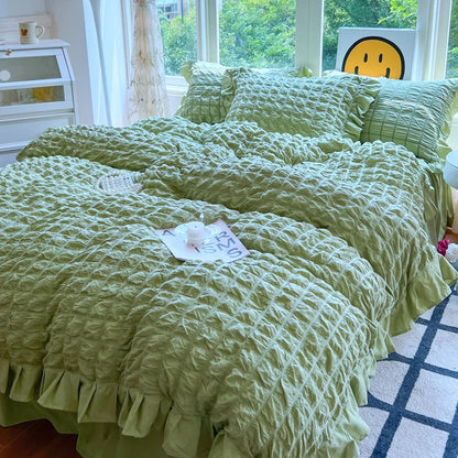 ELENA – Romantic Ruffled Bedding Set | Elegant Seersucker Duvet Cover Set