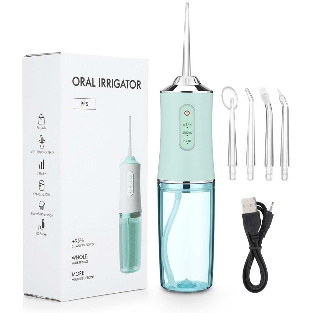 Portable Dental Water Flosser – Rechargeable, Adjustable Pressure, 5 Jet Tips