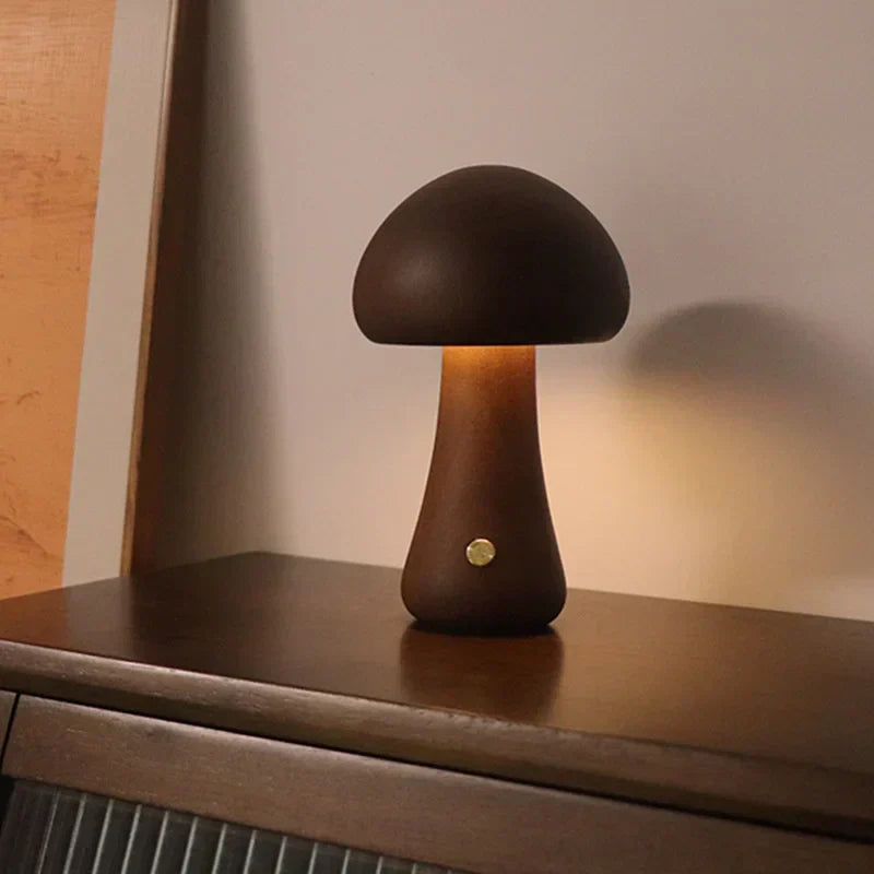 MushLume | Wooden Mushroom Night Light with Touch Control