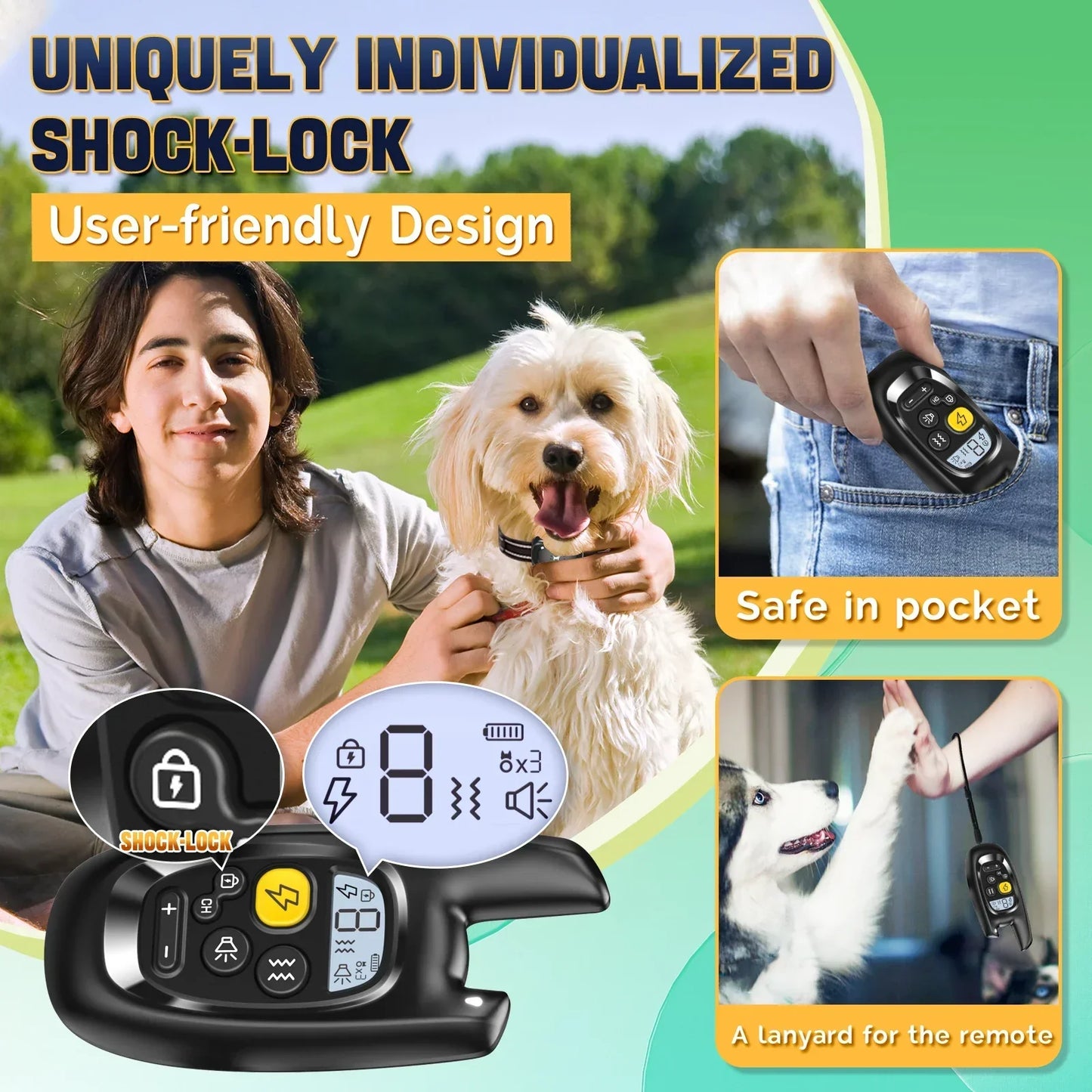 Dog Training Collar with Remote – Shock Lock, Sound & Vibration Modes, Waterproof, 1600ft Range
