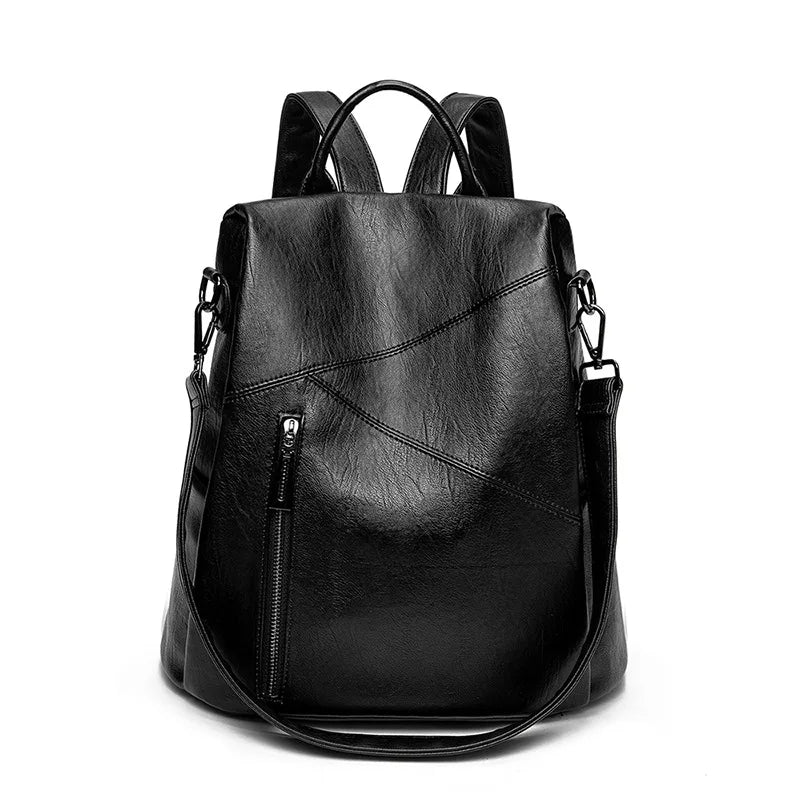 Morino Women’s Leather Backpack – Patchwork Anti-Theft Travel Bag | Genuine Cowhide 31x32x15cm
