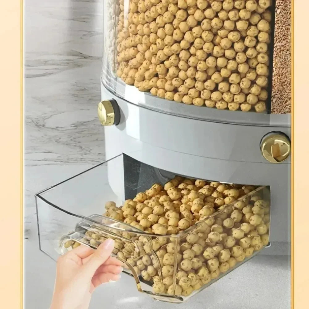 360° Rotating Food Storage Container with 6 Airtight Compartments – Dry Food & Rice Dispenser