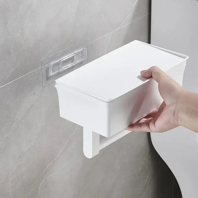 ElegantEssentials Toilet Roll Holder – Stylish Wall-Mounted Bathroom Storage with Shelf and Drawer