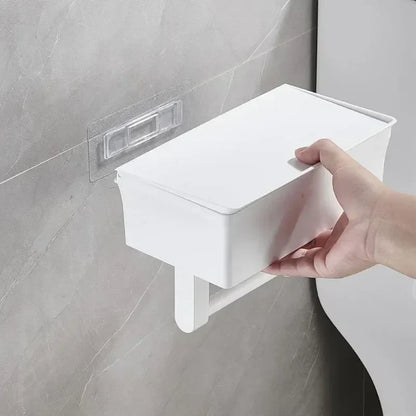 ElegantEssentials Toilet Roll Holder – Stylish Wall-Mounted Bathroom Storage with Shelf and Drawer