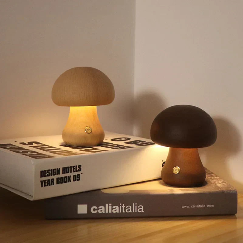 MushLume | Wooden Mushroom Night Light with Touch Control