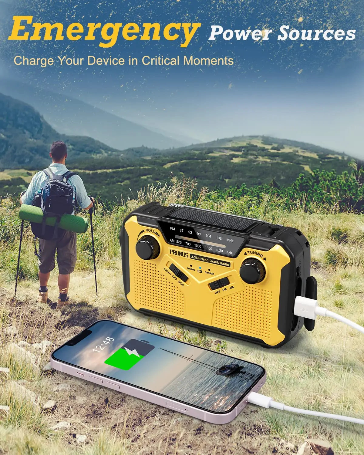 SafeSignal – Portable Emergency Radio with Flashlight & Power Bank | Solar, Crank & USB Charging