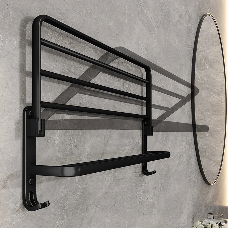 EasyFold Black Wall-Mounted Folding Towel Rack – Space-Saving & Stylish Bathroom Storage