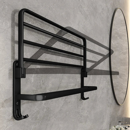 EasyFold Black Wall-Mounted Folding Towel Rack – Space-Saving & Stylish Bathroom Storage