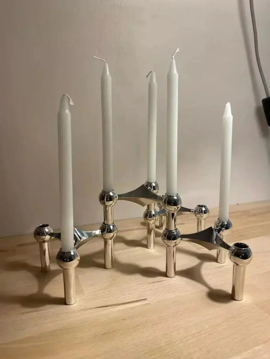 Modern Molecular Metal Candle Holder – Nordic-Style Silver Candle Stand for Elegant Home Decor