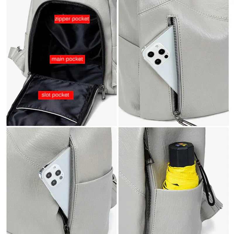 Morino Women’s Leather Backpack – Patchwork Anti-Theft Travel Bag | Genuine Cowhide 31x32x15cm