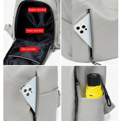 Morino Women’s Leather Backpack – Patchwork Anti-Theft Travel Bag | Genuine Cowhide 31x32x15cm