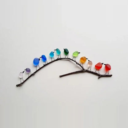 Colourful Bird Wall Art – Recycled Sea Glass Birds on Branch | Nature-Inspired Home Decor
