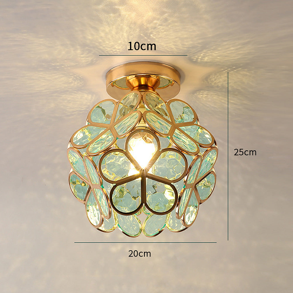 Artistic Glass Ceiling Light with Floral Pattern – Vintage Flush Mount Fixture