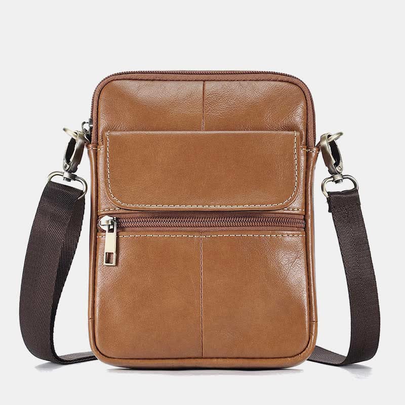 Men’s Small Genuine Leather Shoulder Bag – Compact Crossbody with Adjustable Strap