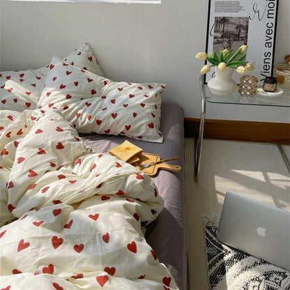 CozyLove | Twin, Full & Queen Duvet Cover Set – Soft Korean-Style Bedding with Heart Design