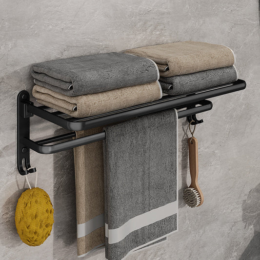EasyFold Black Wall-Mounted Folding Towel Rack – Space-Saving & Stylish Bathroom Storage